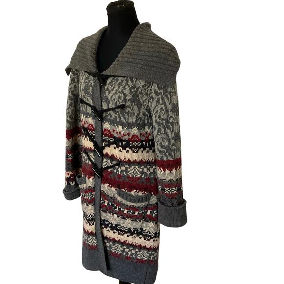 Bob Timberlake 100% Lambswool Sweater Coat Cardigan Size M Nordic Fair Isle Knit - Picture 2 of 8